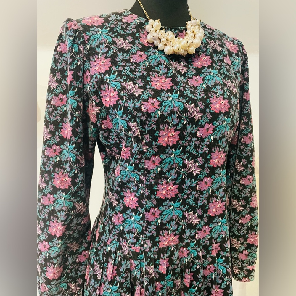 Floral Long Sleeve Dress with Pink and Green Accents